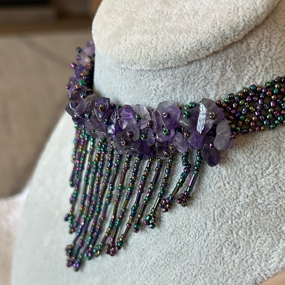 Absolutely Stunning Purple Amethyst & Beaded Vintage Choker Necklace - Picture 3 of 10
